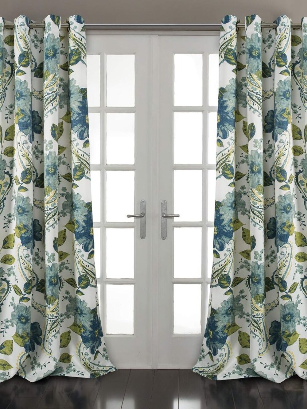 Floral Paisley Light Filtering Window Curtain Panel Pair, 52"W x 84"L, Blue